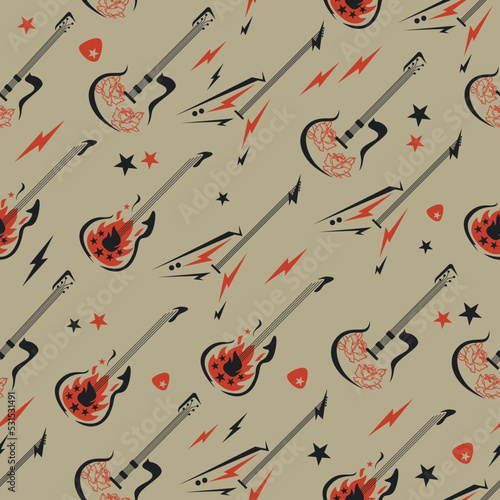 Rock and Roll Guitars diagonal seamless vector pattern