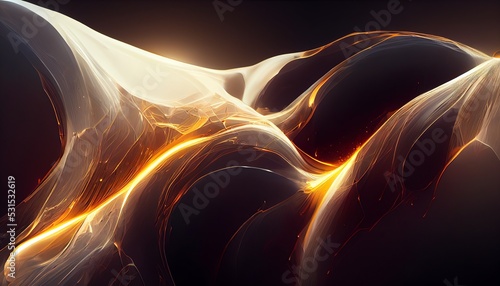 Fototapeta Naklejka Na Ścianę i Meble -  Abstract amber, gold and white waves background. Subtle gradient, flow liquid lines. Cinema 4d. Design element.
