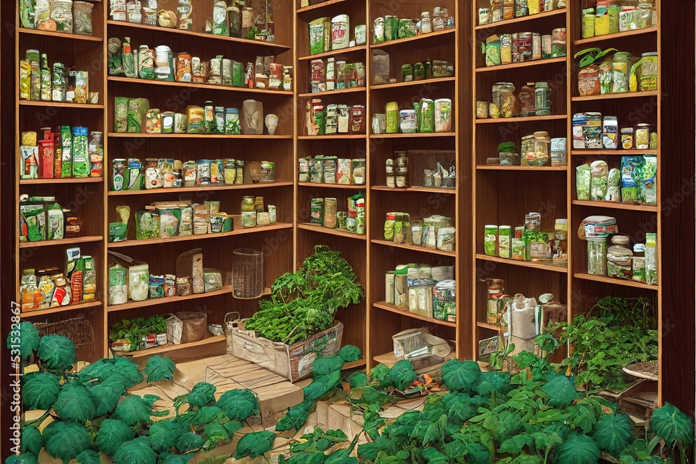 pantry overgrown with plants illustration