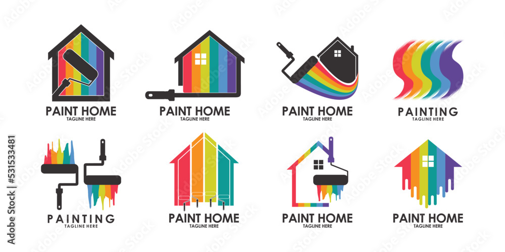 Paint colorful house logo design with simple elements Premium Vector