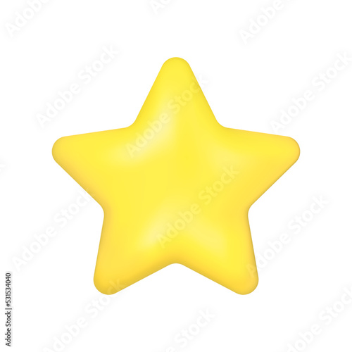 Yellow plastic star. 3d vector icon. Illustration of rating  quality  evaluation. Cartoon minimal style.