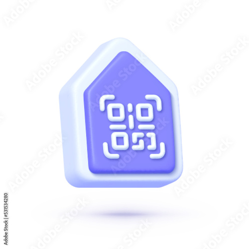 Qr code home in 3d style on white background. 3d mobile app icon vector render illustration. Vector illustration design