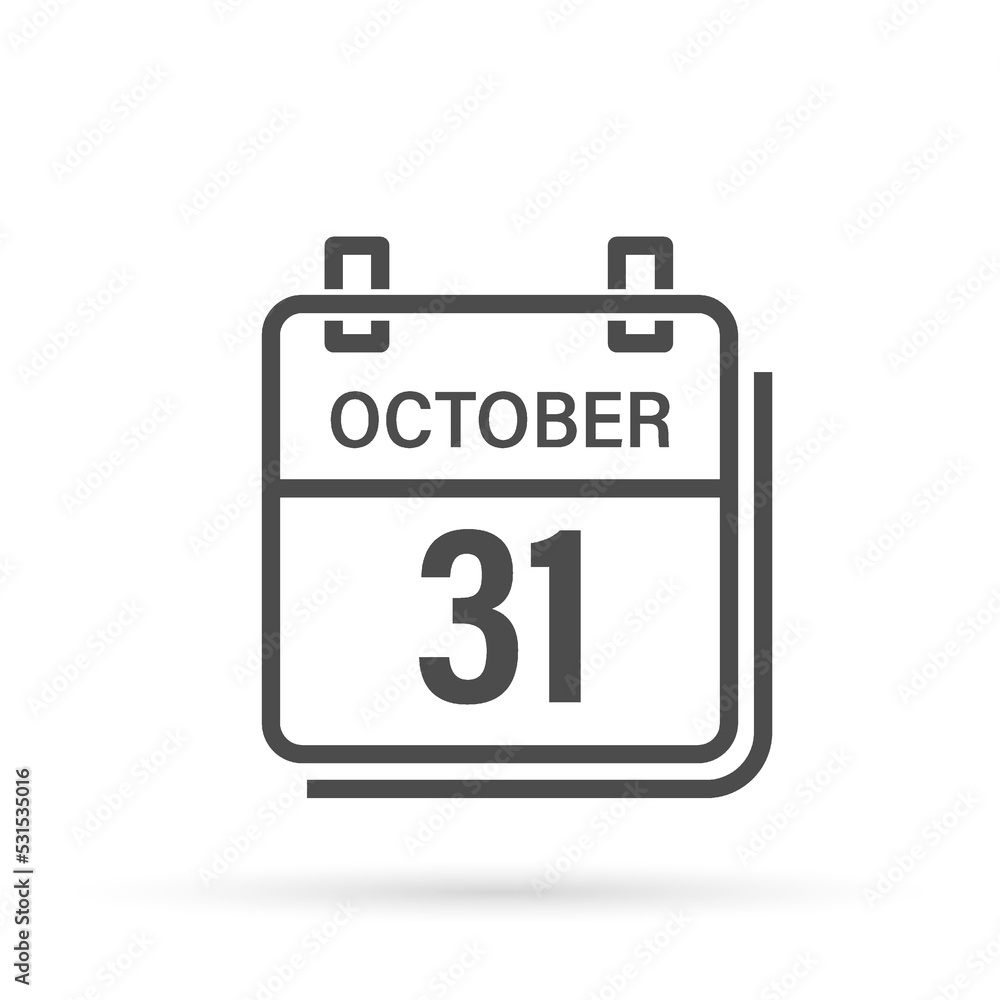 Calendar icon with shadow. October 31, Day, month. Flat vector illustration. Calendar icon with shadow. October 31, Day, month. Flat vector illustration.