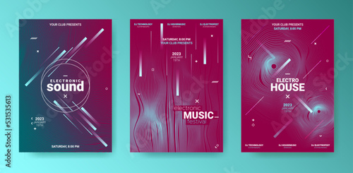 Abstract Dance Poster. Electro Sound Flyer. Techno Party Cover. Vector 3d Background. Dance Posters Set. Geometric Festival Illustration. Gradient Wave Movement. Futuristic Abstract Dance Poster.
