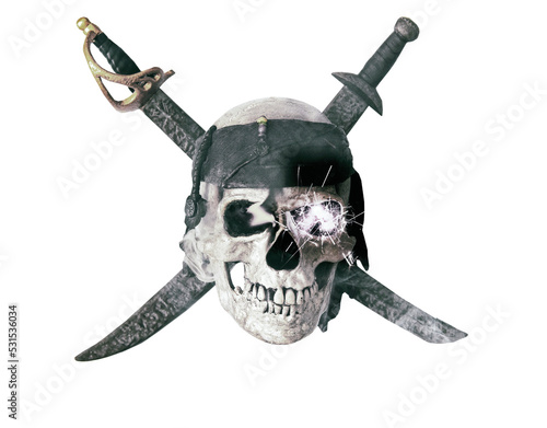 Fotografering pirate skull with fiery eye