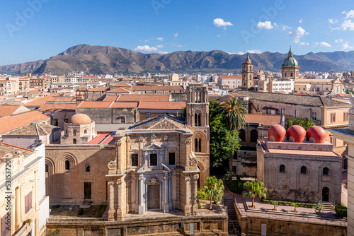 Palermo, Italy - July 7, 2020: Aerial view of Palermo with old houses, churchs and monuments, Sicily, Italy photo