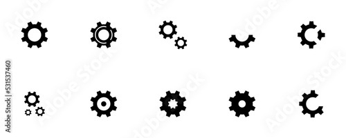 Conjunto de icono de engranaje, estilo silueta negro. Concepto de ajustes y configuración. Reparación mecánica. Ilustración vectorial