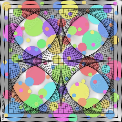 Obraz na płótnie Black parabolas and rainbow-colored spheres