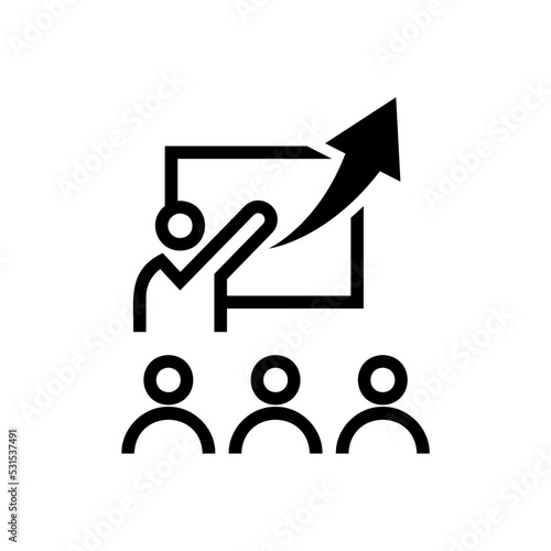 Icono de conferencia. Concepto de exposición en clase. Esquema de presentación de negocios. Ilustración vectorial