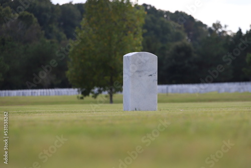 National Cemetery, with markers, head stones , and flags