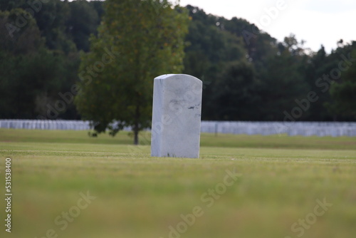 National Cemetery, with markers, head stones , and flags