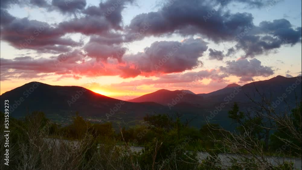 Timelapse of clouds moving over valley with village La Palud-Sur-Verdon, Verdon Gorge in French Alps mountain range, Provence France. View from viewpoint Belvedere de la Dent d'Aire. Timelapse of clouds moving over valley with village La Palud-Sur-Verdon, Verdon Gorge in French Alps mountain range, Provence France. View from viewpoint Belvedere de la Dent d'Aire.