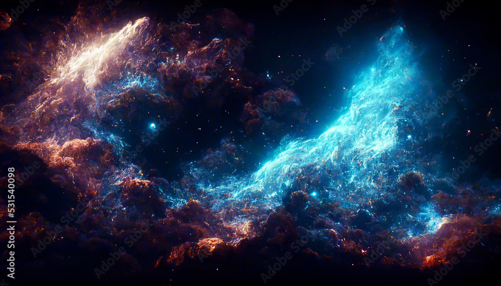 Universe filled with stars, deep space nebula and galaxy 3d generation