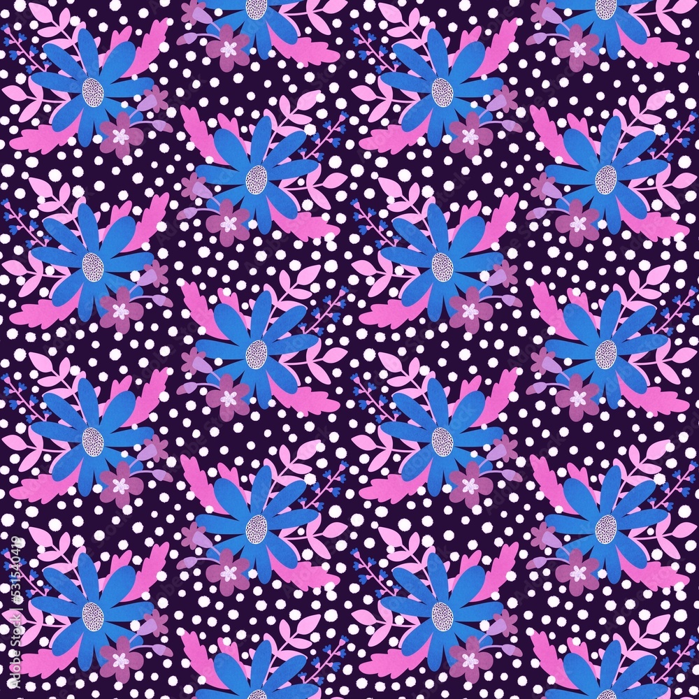 Floral simple seamless flower and polka dots pattern for wrapping and kids clothes print and accessories and fabrics Floral simple seamless flower and polka dots pattern for wrapping and kids clothes print and accessories and fabrics