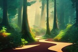 A beautiful natural forest in the Knyszyska Forest, anime style, style, toon,