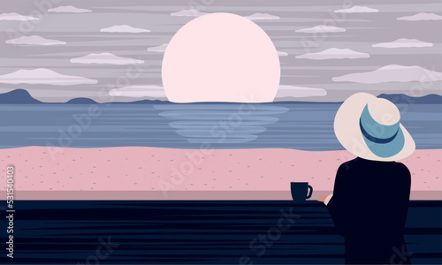 elegant female traveler in seascape
