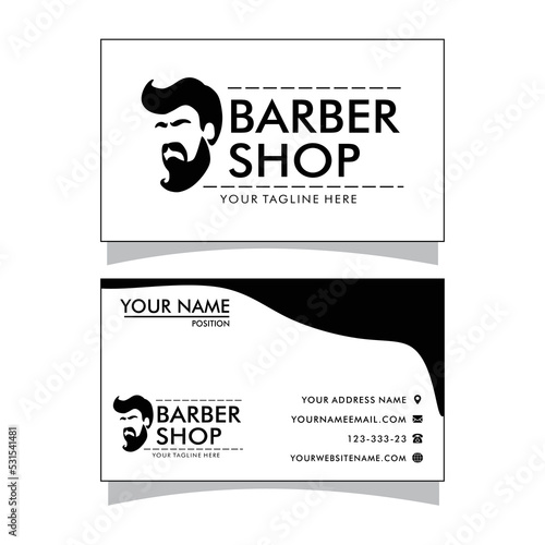 Barber shop business card and men's  salon or barber shop logo black and white