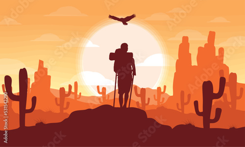 male traveler in desert