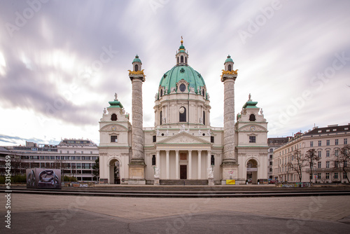 Front view of St. Charles Church (Karlskirche) in Vienna, Austria.