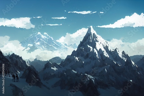 The mountain in the zugspitze arena, anime style, webtoon style