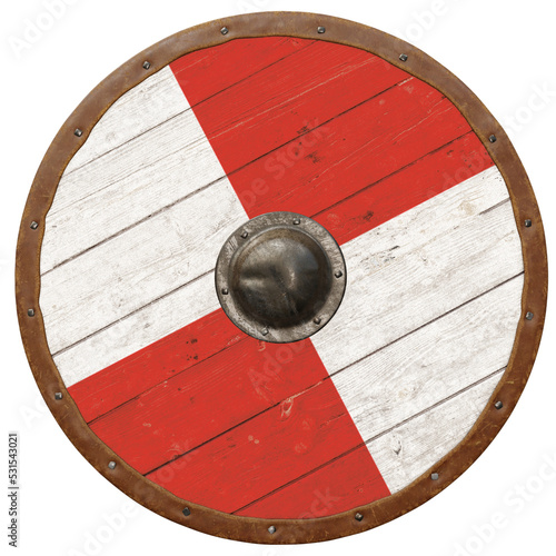 Wooden round medieval shield. Render 3d. Isolated on transparent background, png.