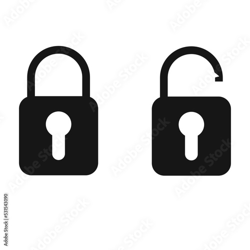 open and closed lock symbol,vector. simple secure password protection idea concept.