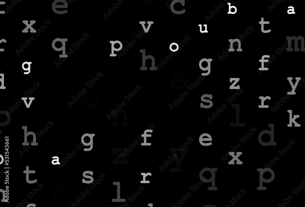 Dark silver, gray vector background with signs of alphabet. Dark silver, gray vector background with signs of alphabet.