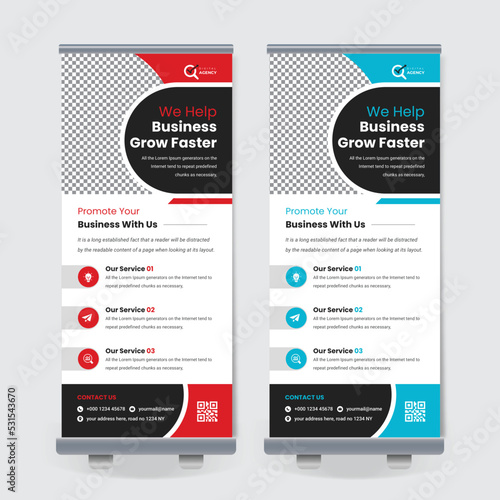 Corporate Business Roll Up Banner, Multipurpose Roll Up Banner, Roll up banner stand for commercial board and exhibition ads pull up design x-banner design template, Corporate rollup banner template,  photo