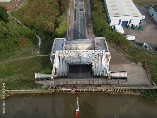 Sutton Road Bridge is a Scherzer Rolling Bascule road and pedestrian Bridge across the rive Hull, Bridge closed to traffic, Kingston upon Hull, 