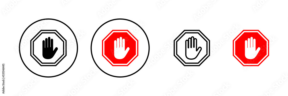 Stop icon vector. stop road sign. hand stop sign and symbol. Do not enter stop red sign with hand Stop icon vector. stop road sign. hand stop sign and symbol. Do not enter stop red sign with hand