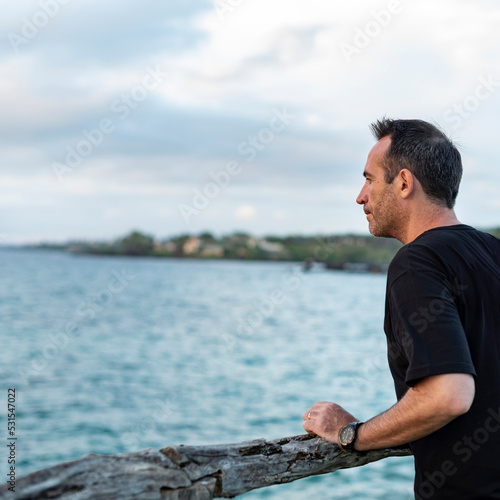 Handsome man looking into the sea in a Hawaiian island. © Valeria Venezia