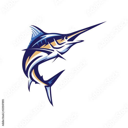 A colorful swordfish jumps in an angle	