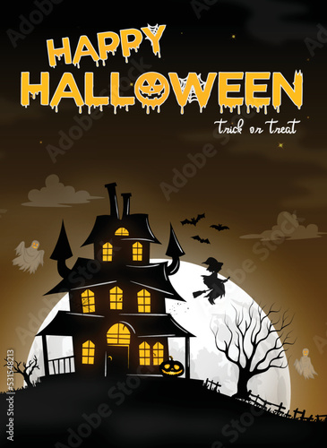 Halloween party banner Jack O Lantern Halloween haunted house in the moonlight