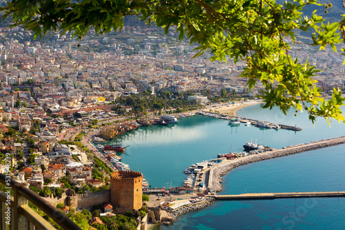 Fototapeta View from the observation deck to the city of Alanya on a sunny day