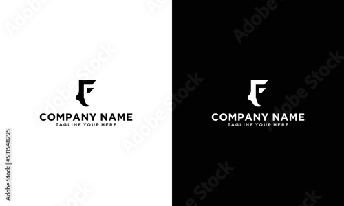 simple modern footprint black logo with initial letter F icon vector illustration design on a black and white background.