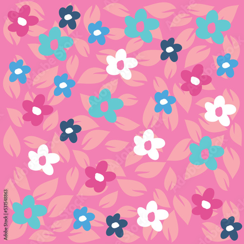 Pattern fabric flowers with colors and leaves, cool background for fashion style.