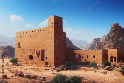 The old fort in Hejaz Mountains, Makkah Province of Saudi Arabia, realistic style, 8k, nature photography, artstation photo