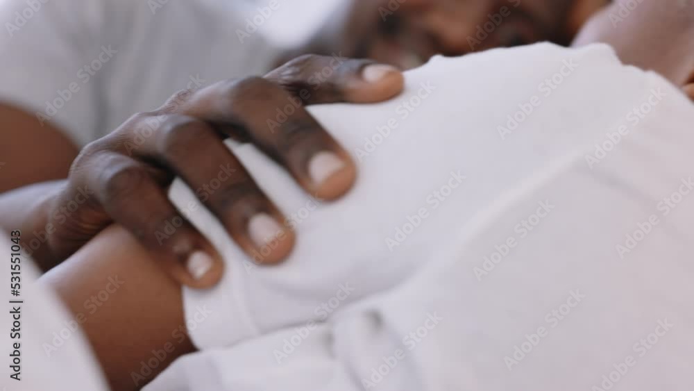 Happy, love and marriage couple talk in bed in the morning and relax, bonding together. Black man and woman in the bedroom romance, passion and quality time, comfort and sleeping late on the weekend Happy, love and marriage couple talk in bed in the morning and relax, bonding together. Black man and woman in the bedroom romance, passion and quality time, comfort and sleeping late on the weekend