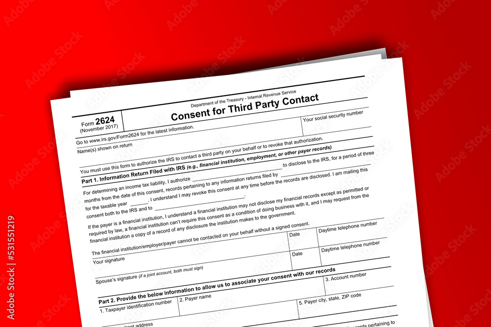 Fototapeta premium Form 2624 documentation published IRS USA 42989. American tax document on colored