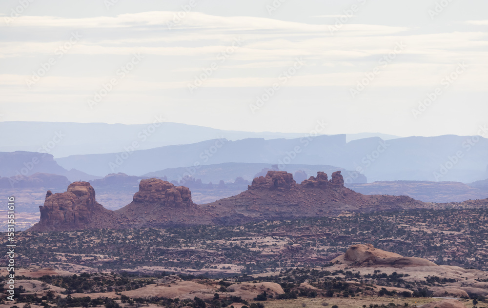 American Landscape in the Desert with Red Rock Mountain Formations.