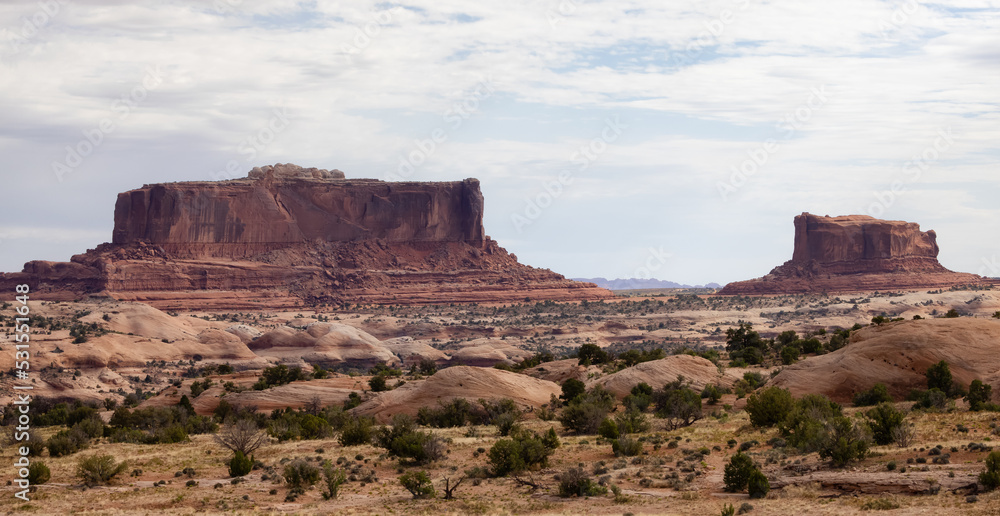 American Landscape in the Desert with Red Rock Mountain Formations. American Landscape in the Desert with Red Rock Mountain Formations.
