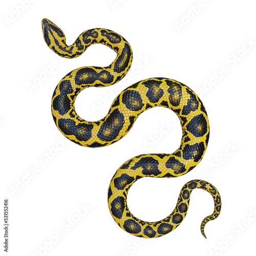 Yellow anaconda 3D illustration