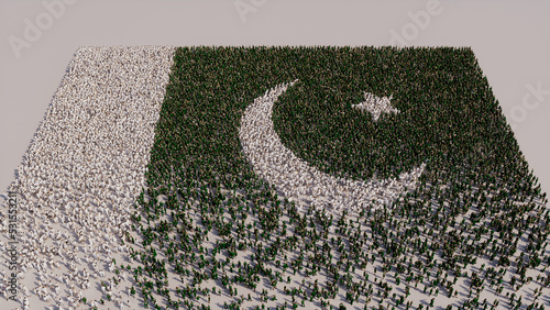 Pakistani Banner Background, with People coming together to form the Flag of Pakistan. photo
