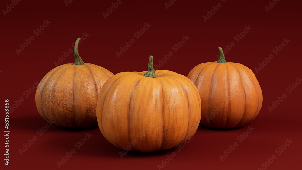 Three Pumpkins on a Dark Red colored background. Autumn themed Wallpaper. Three Pumpkins on a Dark Red colored background. Autumn themed Wallpaper.
