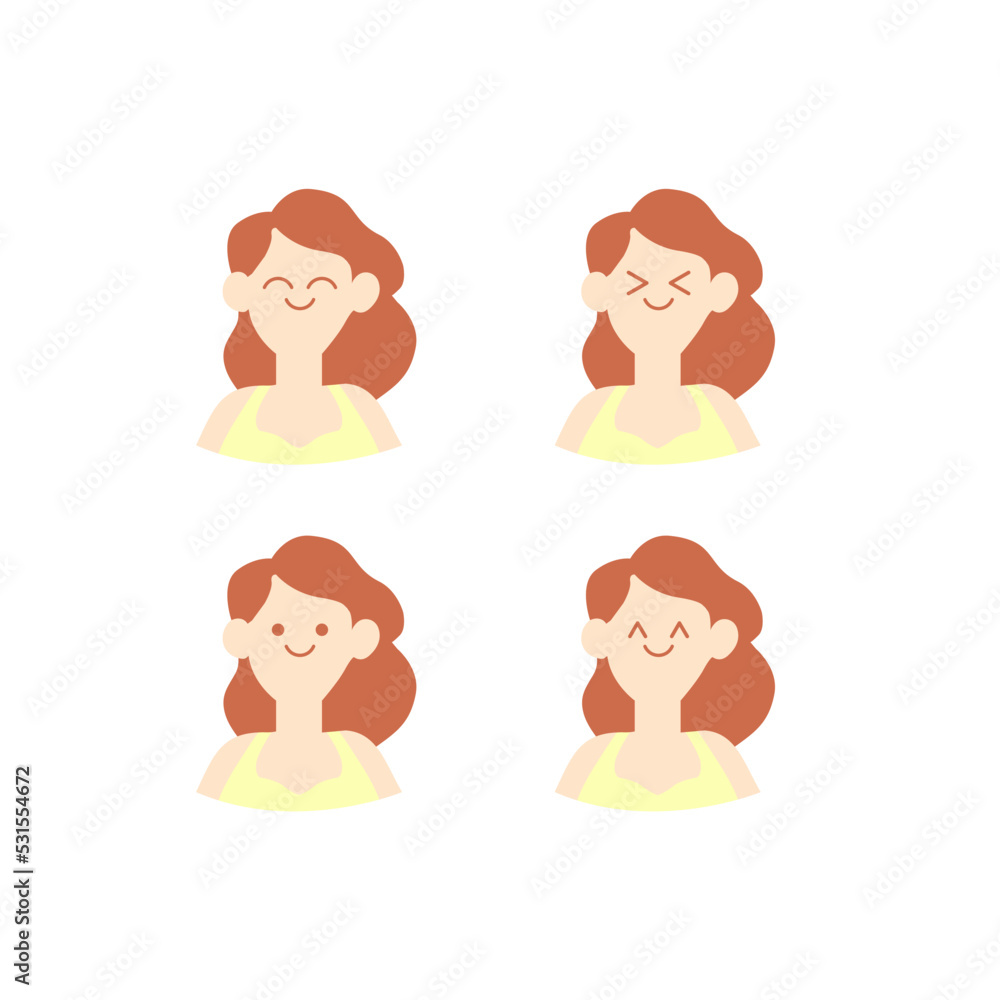 woman with various happy face expressions set woman with various happy face expressions set