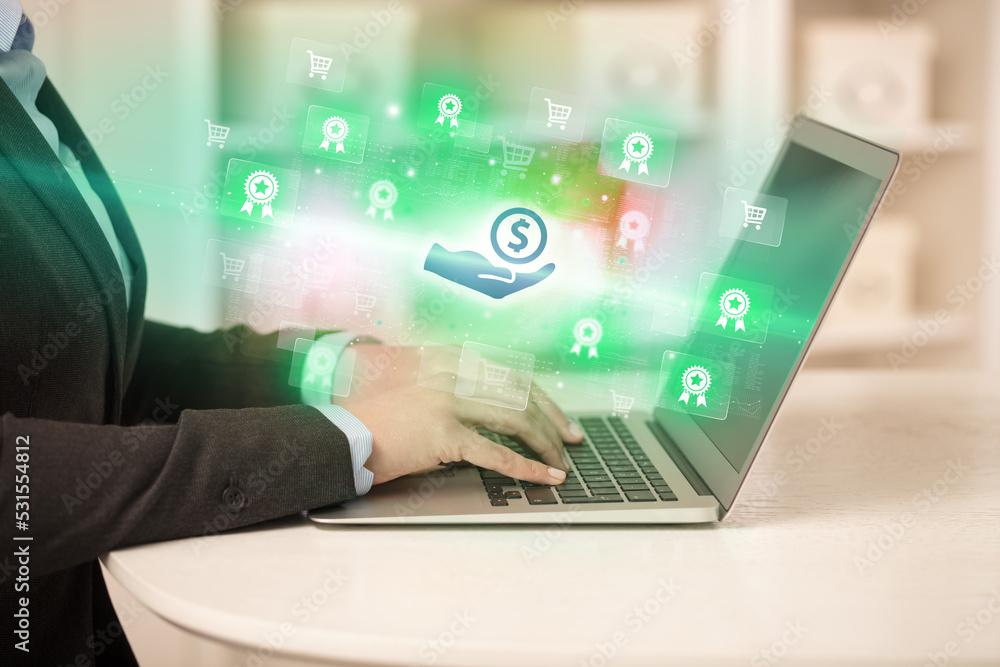 Businessman working on laptop with new business Businessman working on laptop with new business