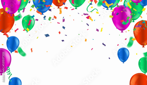 Grand opening ceremony with blue balloon, green and confetti, for Retail, Shopping or Black Friday Promotion in style