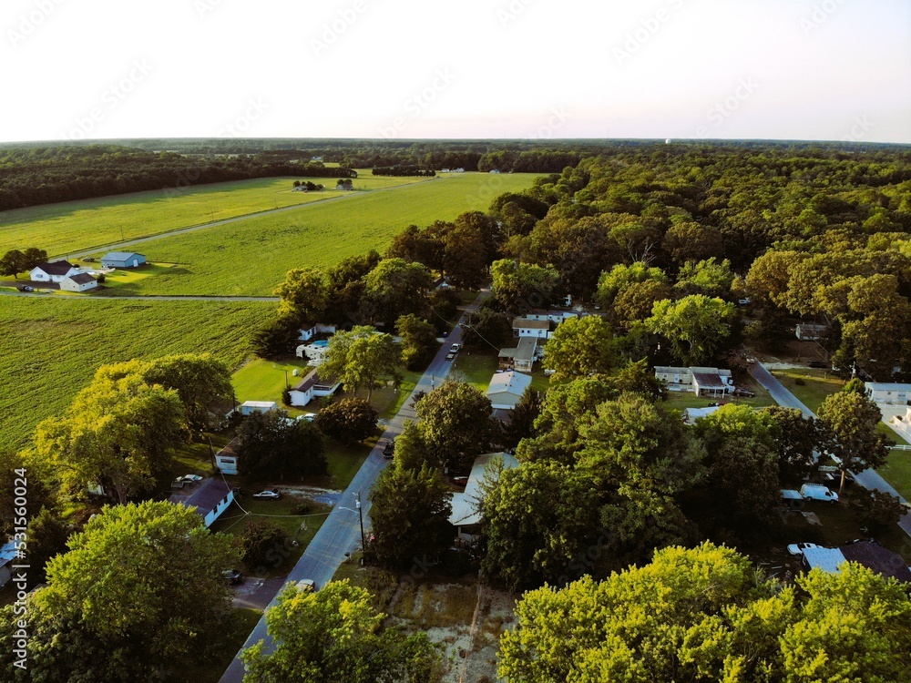 The aerial view of the residential area near Millsboro, Delaware, U.S.A