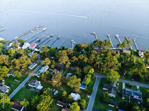 The aerial view of the residential area and waterfront homes near Millsboro, Delaware, U.S.A