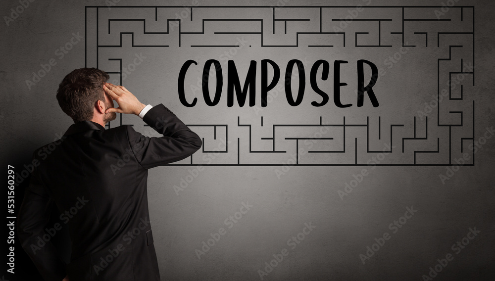 businessman drawing maze concept businessman drawing maze concept